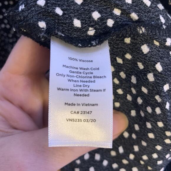 Talbots Dress Black White Dot Midi Dress Smocked Waist 3/4 Sleeve Ruffle Tier M - Picture 11 of 14